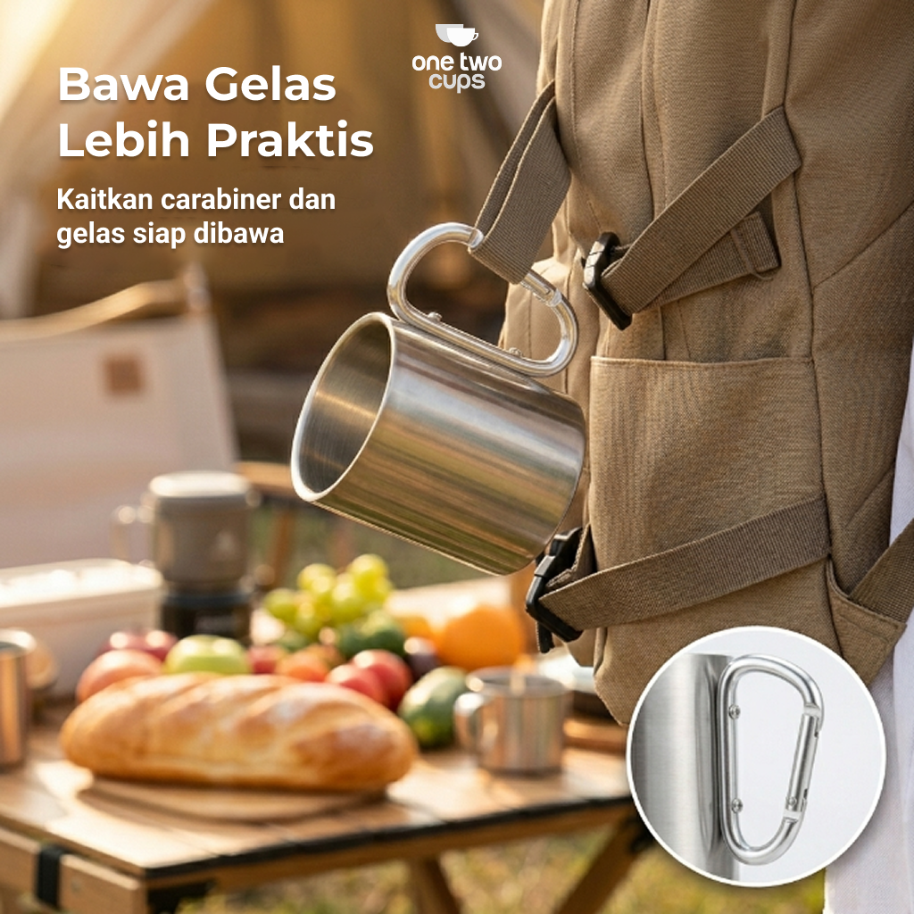 Gambar produk One Two Cups Cangkir Kopi Stainless Steel Carabiner Camping Cup 220ml - C125 - 2
