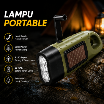 TaffLED Lampu Portable LED Flashlight Hand Crank Dynamo Solar Power 5W - FM50
