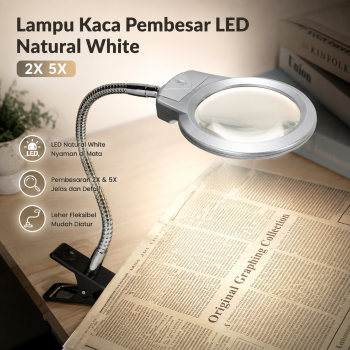 Gambar produk Goodland Lampu Kaca Pembesar LED Jepit Meja Natural White 2X 5X - MG15122-2B