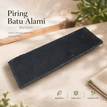 Uibqut Piring Batu Alami Natural Black Rock Slate Plate Sushi Steak - UB1342