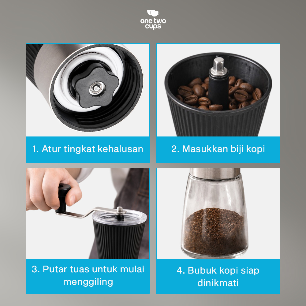 Gambar produk One Two Cups Alat Penggiling Kopi Manual Coffee Grinder 160ml - CF012 - 5