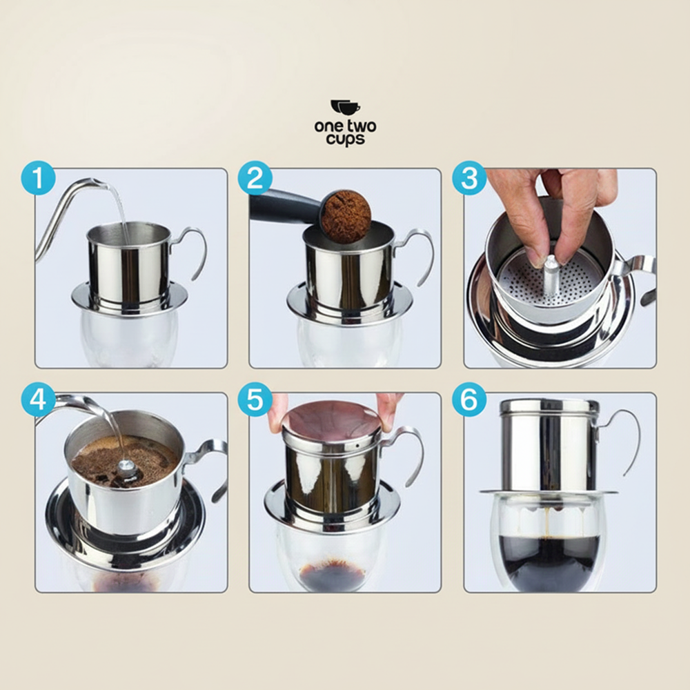 Gambar produk One Two Cups Vietnam Drip Coffee Filter Saringan Kopi Sekrup 250ml 8Q - LC2 - 4