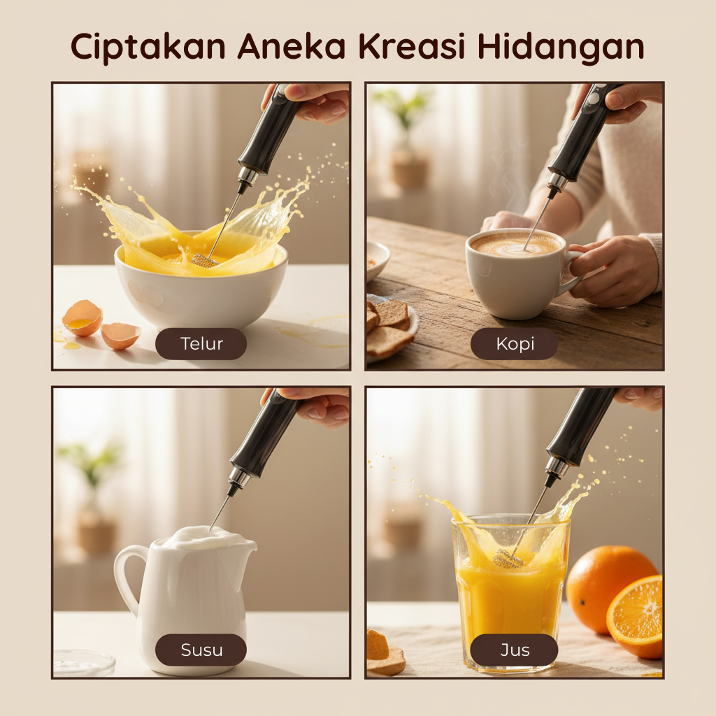 Gambar produk TaffHOME Hand Mixer Mini 3in1 Whisk Beater Milk Frother USB Charge - EW-071 - 5