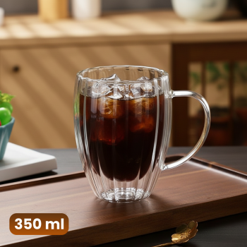 HOTCLOU Cangkir Kopi Kaca Tahan Panas Double Wall Aesthetic Mug 350ml - HT-35