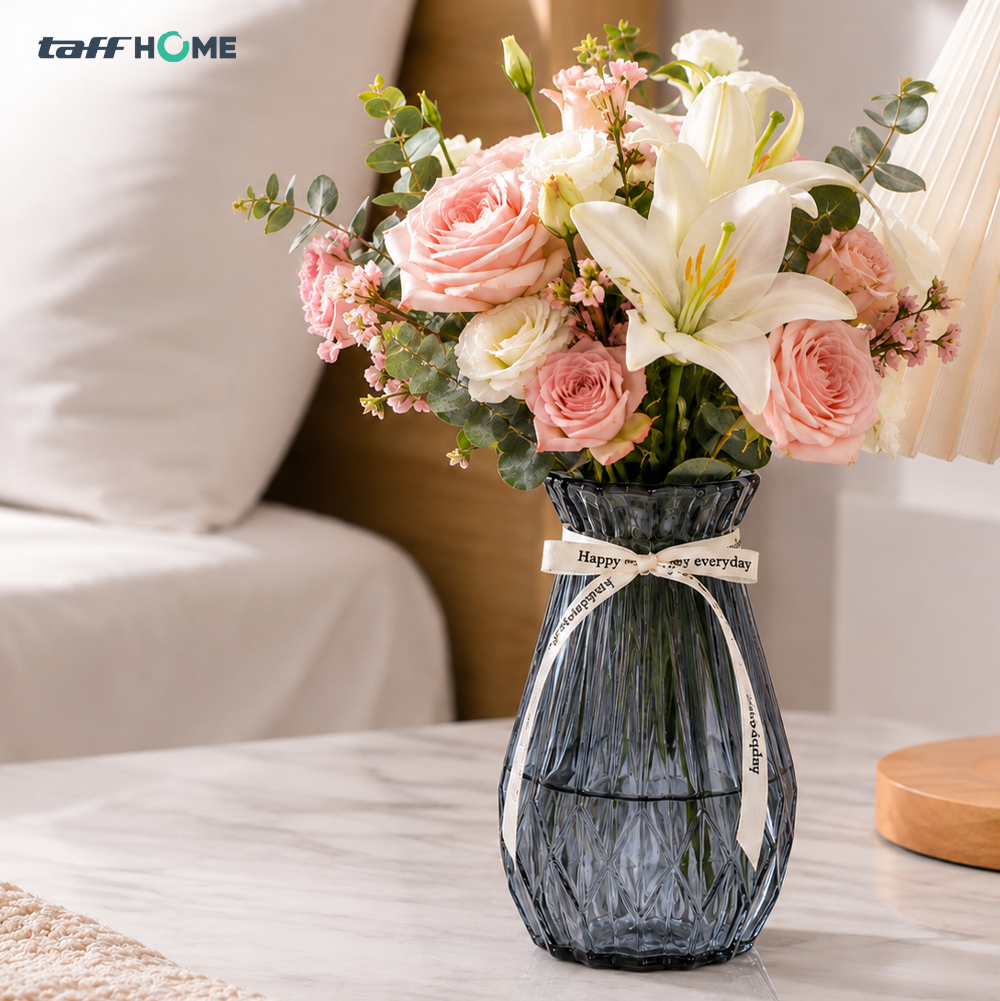 Gambar produk TaffHOME Vas Bunga Kaca Estetik Crystal Ribbon Flower Vase - P-02 - 5