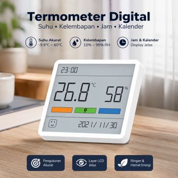 ATuMan Termometer Suhu Ruangan Humidity Hygrometer Clock Calendar - TH1