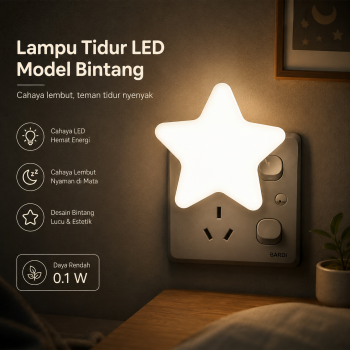 Gambar produk Energy Lampu Tidur LED Model Bintang EU Plug 240V 0.1W - EN-NL-8