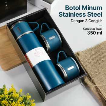 VIELENTE Botol Minum Termos Stainless Steel 350ml dengan 3 Cangkir - VT563
