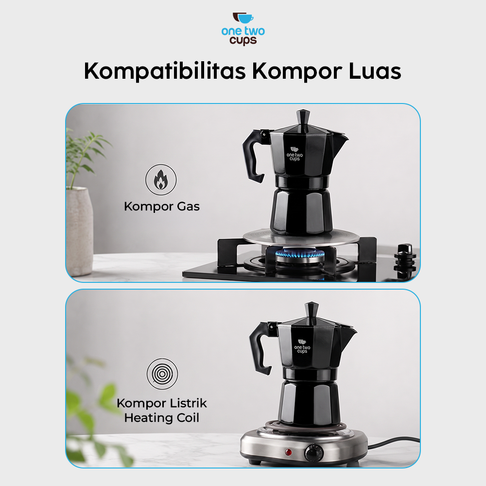 Gambar produk One Two Cups Moka Pot Teko Kopi Espresso Coffee Maker Stovetop 3 Cup 150ml - L10 - 3