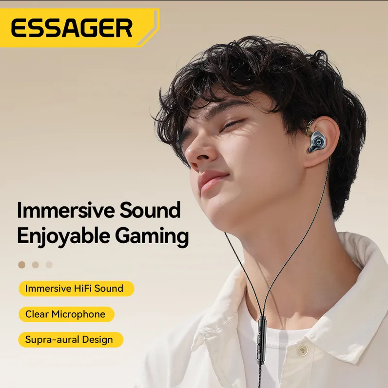 Gambar produk ESSAGER Earphones In Ear Gaming Wired Earphone Type C 1.2M with Mic - S25 - 1