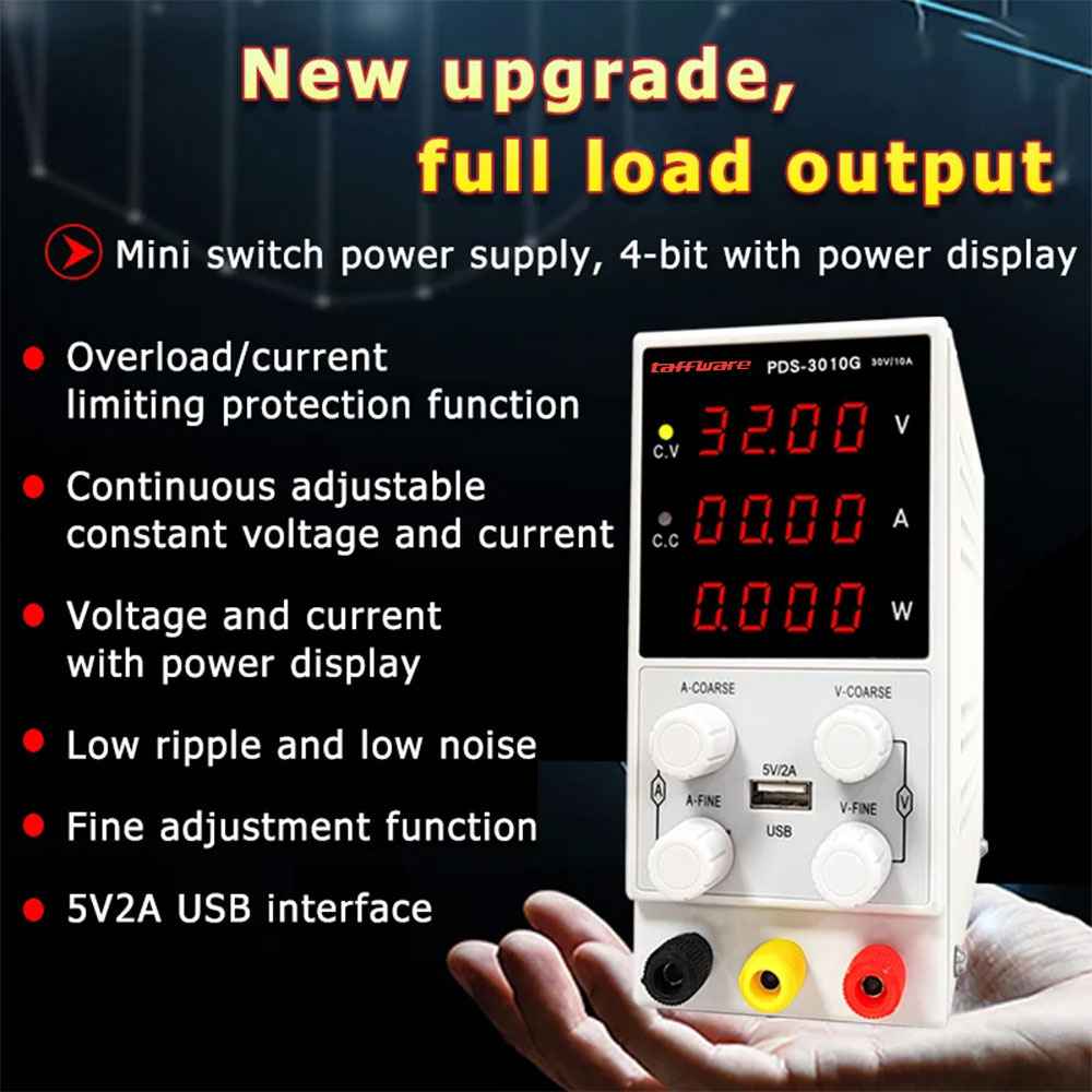 Gambar produk Taffware Power Supply Adjustable DC Digital Bench Power 30V 10A 300W - PDS-3010G - 3