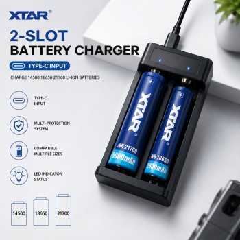 Gambar produk XTAR Charger Baterai 2 Slot 14500 18650 21700 Li-Ion Type C - MC2 Plus-C KT