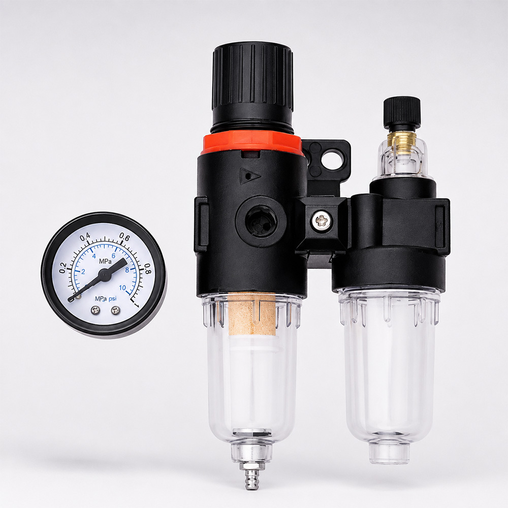 Gambar produk Gene Air Filter Regulator Pneumatic Saringan Kompresor Angin G1/4 Fiber Core - AFC-2000 - Kemasan
