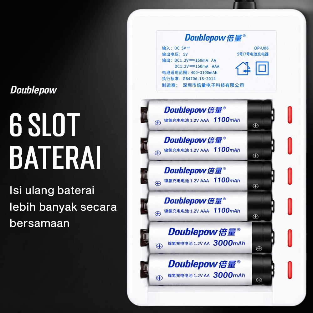 Gambar produk Doublepow Charger Baterai 6 Slot AA AAA Ni-MH Ni-CD with LED - DP-U06 - 1