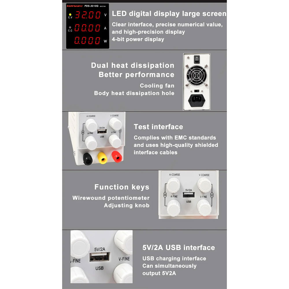 Gambar produk Taffware Power Supply Adjustable DC Digital Bench Power 30V 10A 300W - PDS-3010G - 5