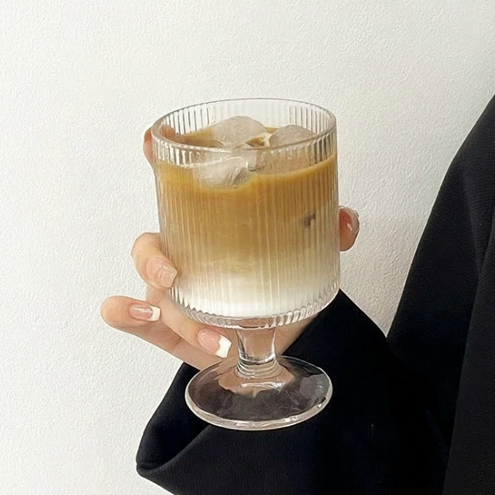 Gambar produk Dozzlor Gelas Kaca Aesthetic Pudding Vertical Stripe Glass 240ml - KT010 - 5