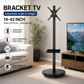 JIESHENG Bracket TV Floor Stand Wheel VESA 200x200mm for 14-43 Inch TV - H07802W