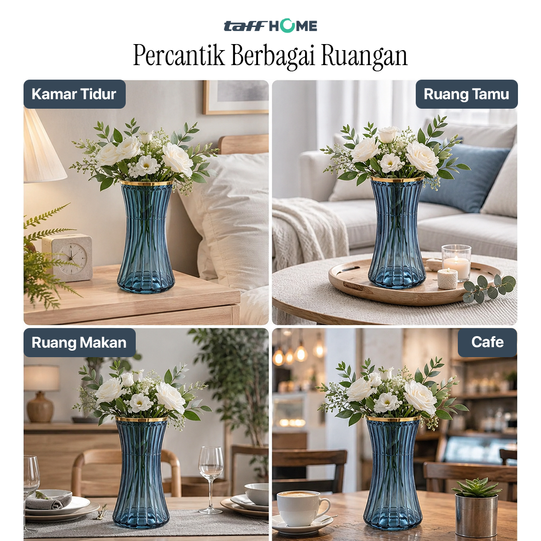 Gambar produk TaffHOME Vas Bunga Kaca Bening Estetik Vintage Glass Flower Vase - Y23 - 3