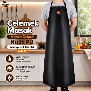 One Two Cups Celemek Masak Apron Dapur Kulit PU Waterproof Durable - JJ80