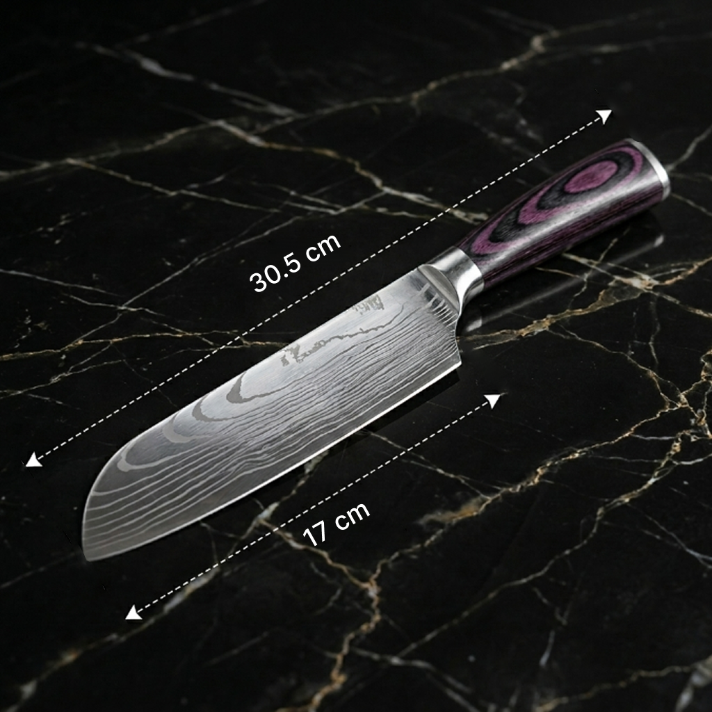 Gambar produk KNIFEZER Pisau Dapur Daging Sayur Roti Damascus Pattern Stainless 7 Inch Santoku Knife - 8