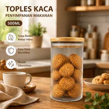 NETA Toples Kaca Penyimpanan Makanan with Bamboo Lid Storage Jar - INU54