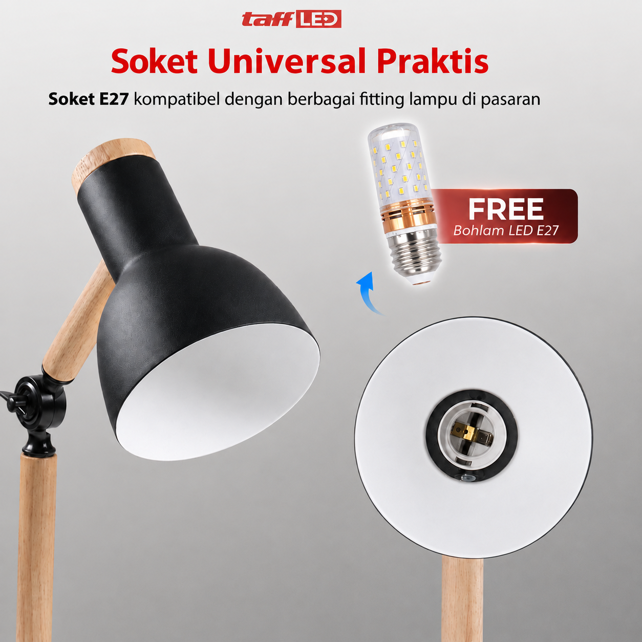 Gambar produk TaffLED Lampu Meja Belajar LED Model Nordic Wooden Art 12W 3in1 Color - PK407 - 3