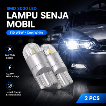 Gambar produk Lampu Senja Mobil SMD 3030 LED T10 W5W Cool White 1W 12/24V 2 PCS