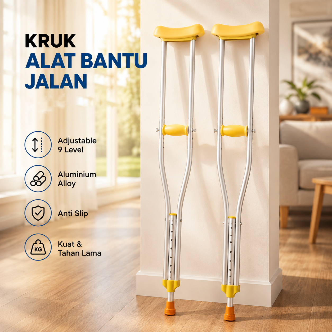 Gambar produk Moveta Tongkat Ketiak Kruk Alat Bantu Jalan Adjustable 9 Level 1 Pair - FST8150 - Utama