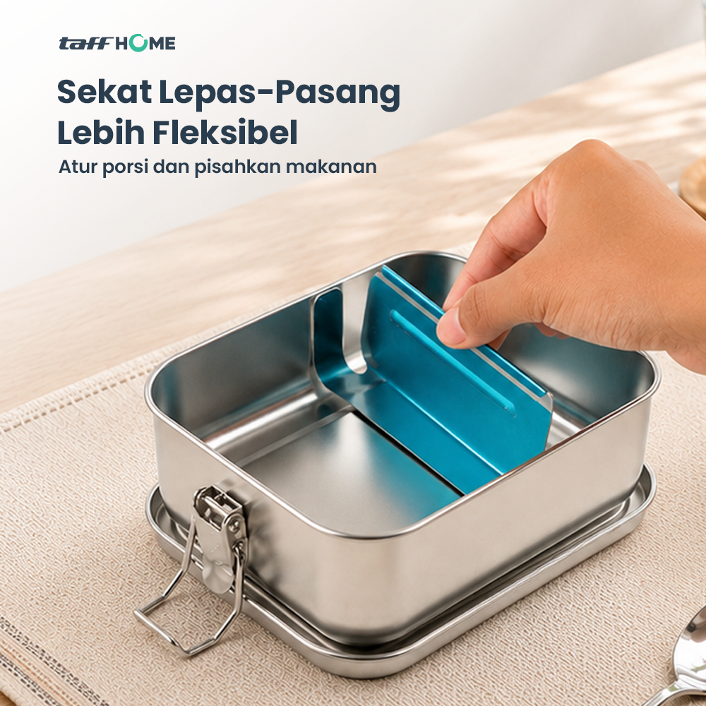 Gambar produk TaffHOME Kotak Makan Lunch Box Stainless Steel 304 with Partition 850ml - UM58 - 2