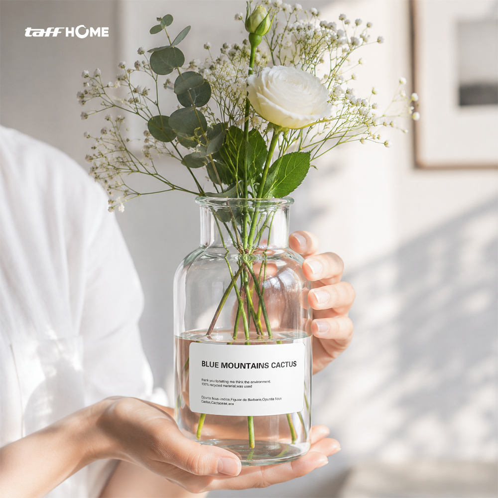 Gambar produk TaffHOME Vas Bunga Botol Kaca Aesthetic Bottle Vase Flower Pot 500ml - EN549 - 3