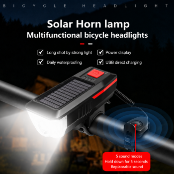 LIMOST Lampu Depan Sepeda LED Klakson Solar Panel Waterproof 2000mA - LY-17