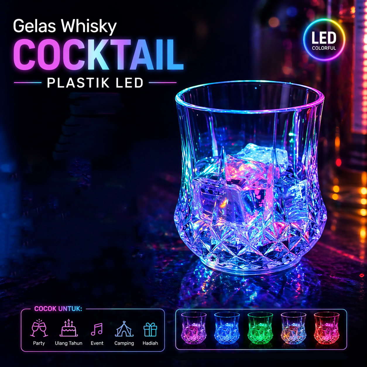 Gambar produk One Two Cups Gelas Whisky Cocktail Old Fashion Rock Plastic LED 110ml - SH527 - Utama