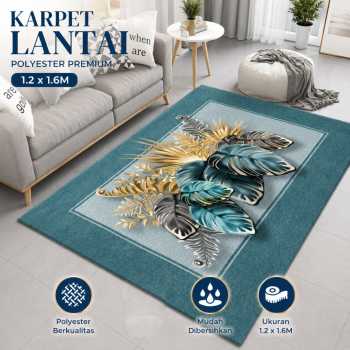 TaffHOME Karpet Lantai Permadani Leaves Pattern Polyester 1.2x1.6M - BQ130