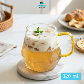 One Two Cups Cangkir Kopi Kaca Borosilikat Diamond Aesthetic Mug 320ml - PF250