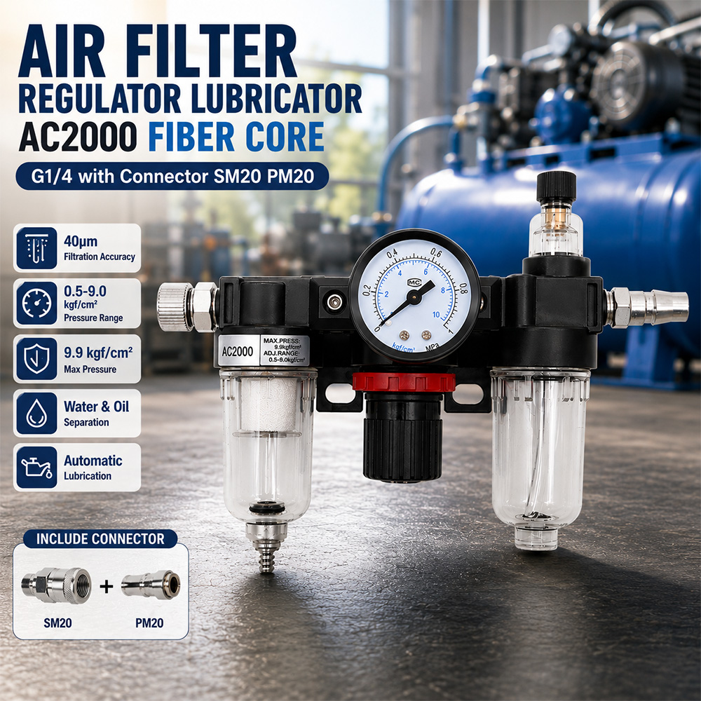 Gambar produk Gene Air Filter Regulator Lubricator Kompresor G1/4 with Konektor Fiber Core - AC2000 - Utama