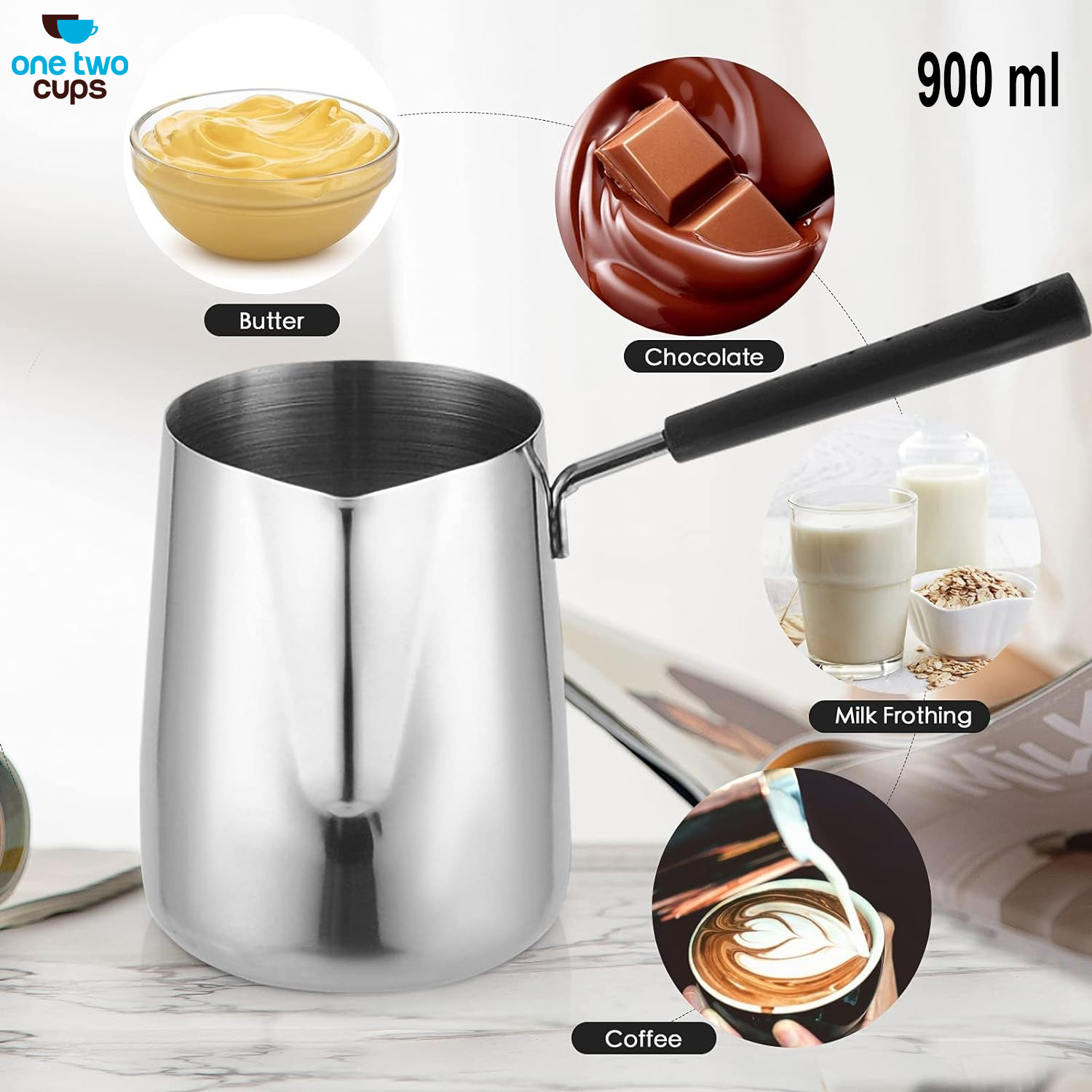 Gambar produk One Two Cups Gelas Jug Melted Butter Pot Stainless Steel Long Handle 900ml - S07 - Utama