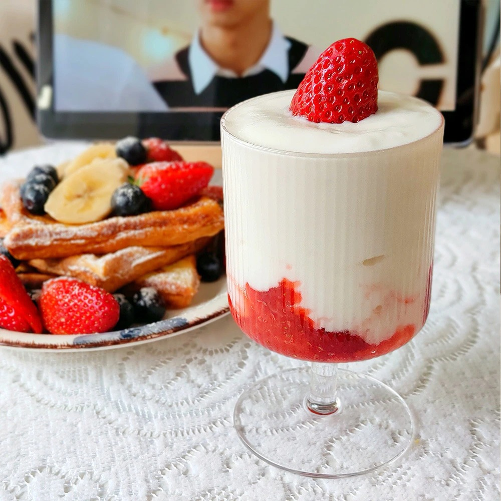 Gambar produk Dozzlor Gelas Kaca Aesthetic Pudding Vertical Stripe Glass 240ml - KT010 - 7
