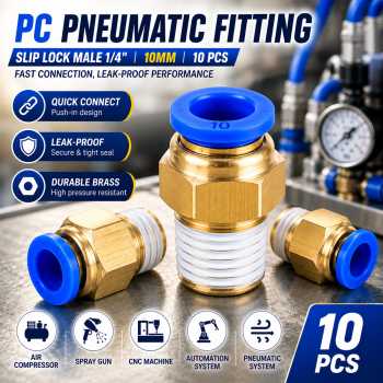 Ge PC Pneumatic Fitting Slip Lock Male Nepel Angin Drat 1/4" 10 PCS - PC-02