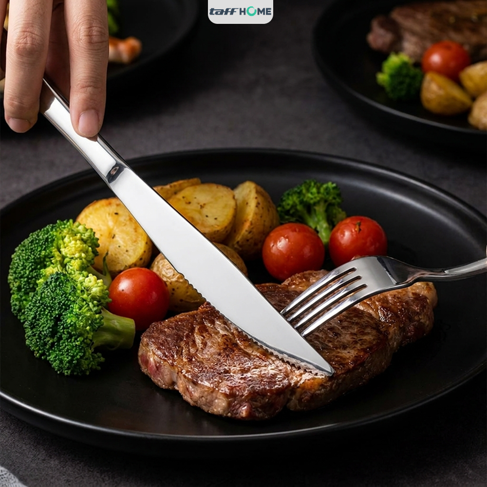 Gambar produk TaffHOME Pisau Makan Gerigi Stainless Steel 410 Dinner Knife 22.8x1.9cm - 410S - 6