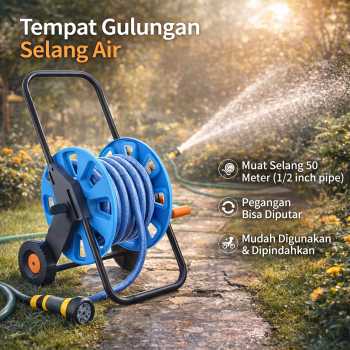 WALFRONT Tempat Gulungan Selang Air Hose Reel Pipe Storage with Wheels - WF-10