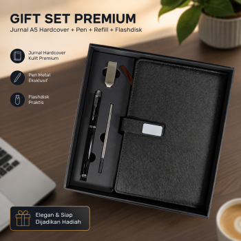 MINK Buku Jurnal Hardcover Cover Kulit A5 with Pen Refill Flashdisk - HC-70