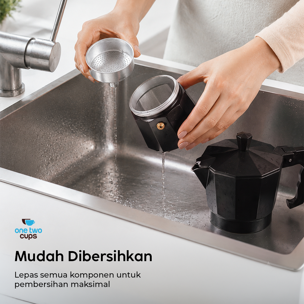 Gambar produk One Two Cups Moka Pot Teko Kopi Espresso Coffee Maker Stovetop 3 Cup 150ml - L10 - 6