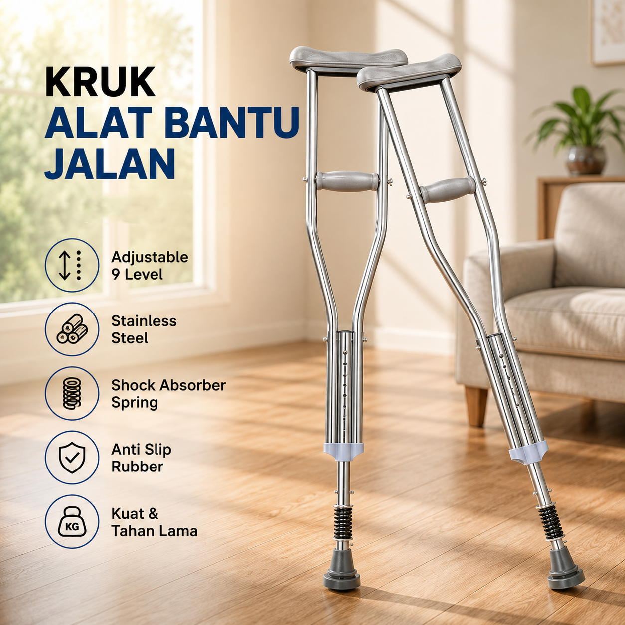 Gambar produk Moventa Tongkat Ketiak Kruk Alat Bantu Jalan Shock Absorber 9 Level - FST8200 - Utama