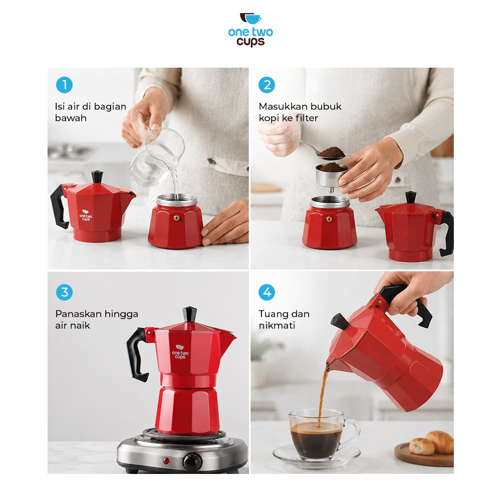 Gambar produk One Two Cups Moka Pot Teko Kopi Espresso Coffee Maker Stovetop 1 Cup 50ml - L10 - Kemasan