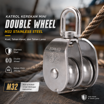 Gambar produk Taffware Katrol Kerekan Mini Swivel Pulley Stainless Double Wheel M32