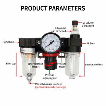 Gambar produk Gene Air Filter Regulator Lubricator Kompresor G1/4 with Konektor Fiber Core - AC2000 - 1