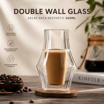 One Two Cups Gelas Kaca Aesthetic Kopi Double Wall Glass 260ml - SN530