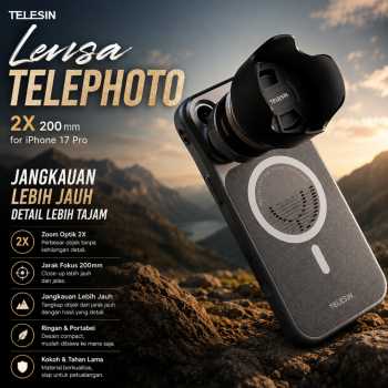Gambar produk TELESIN Lensa Telephoto ED Glass 2X 200mm for IPhone 17 Pro - P5-FLT-014-TIP