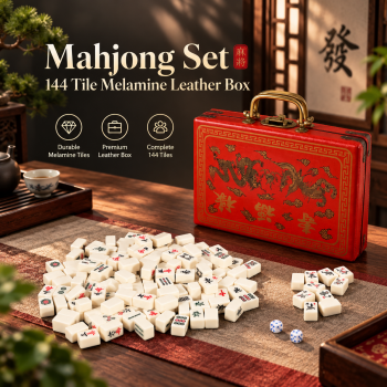 Gambar produk TUOZ Mahjong Set Portable 144 Tile Melamine Dice Tile Leather Box - 31BE