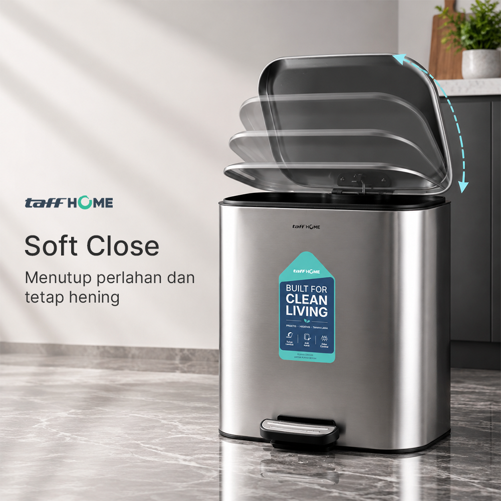 Gambar produk TaffHOME Tempat Sampah Injak Foot Pedal Trash Bin Stainless Steel 20L - M50 - 3